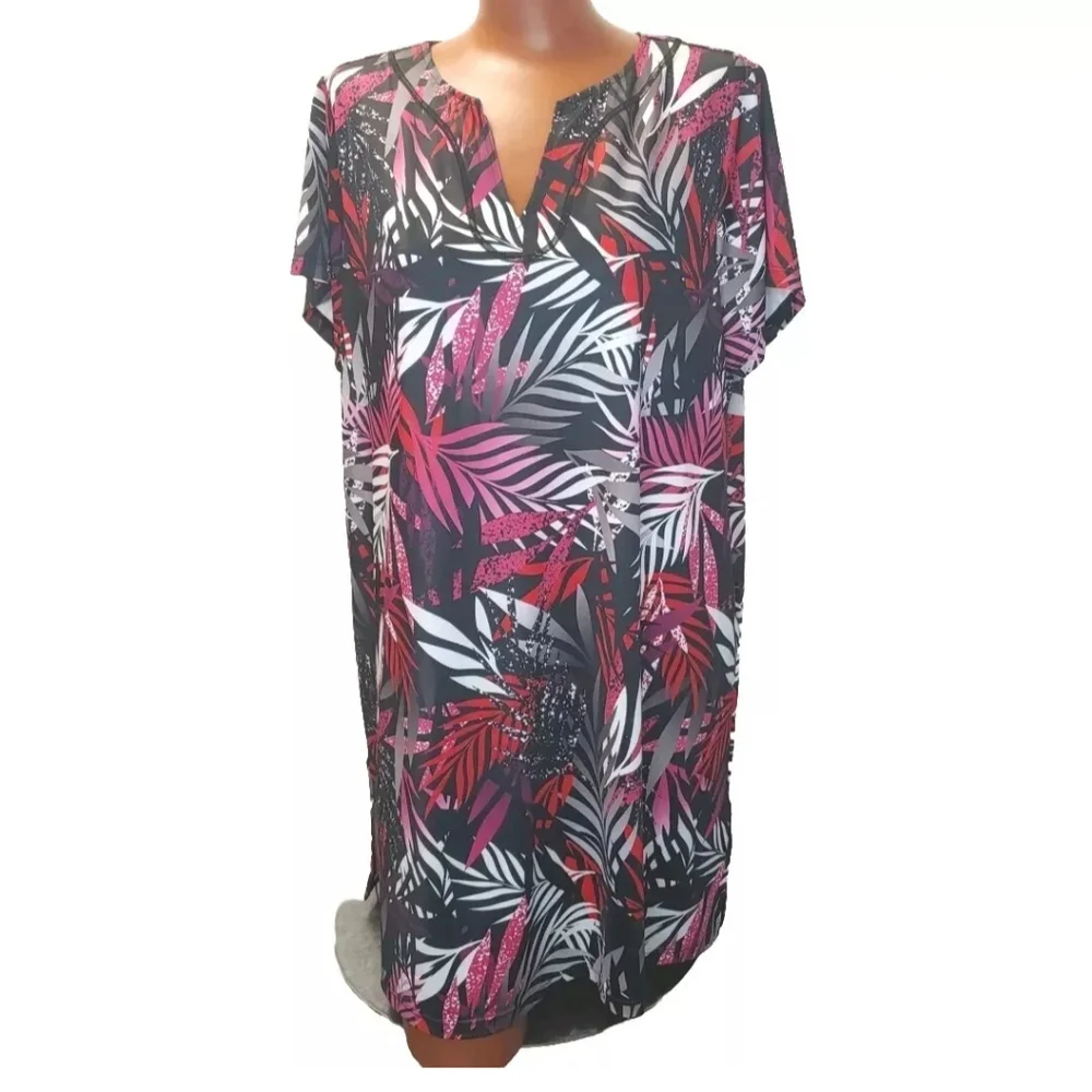 Swimsuits For All Swim Tunic Top Woman Plus 18W Tropical Palms Botanical Beach